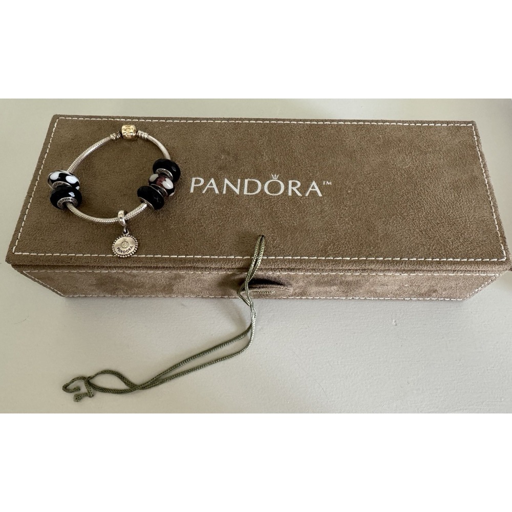 Pandora Gold Barrel Clasp 925 Sterling Silver Snake Bracelet ALE + 6 Charms 34g